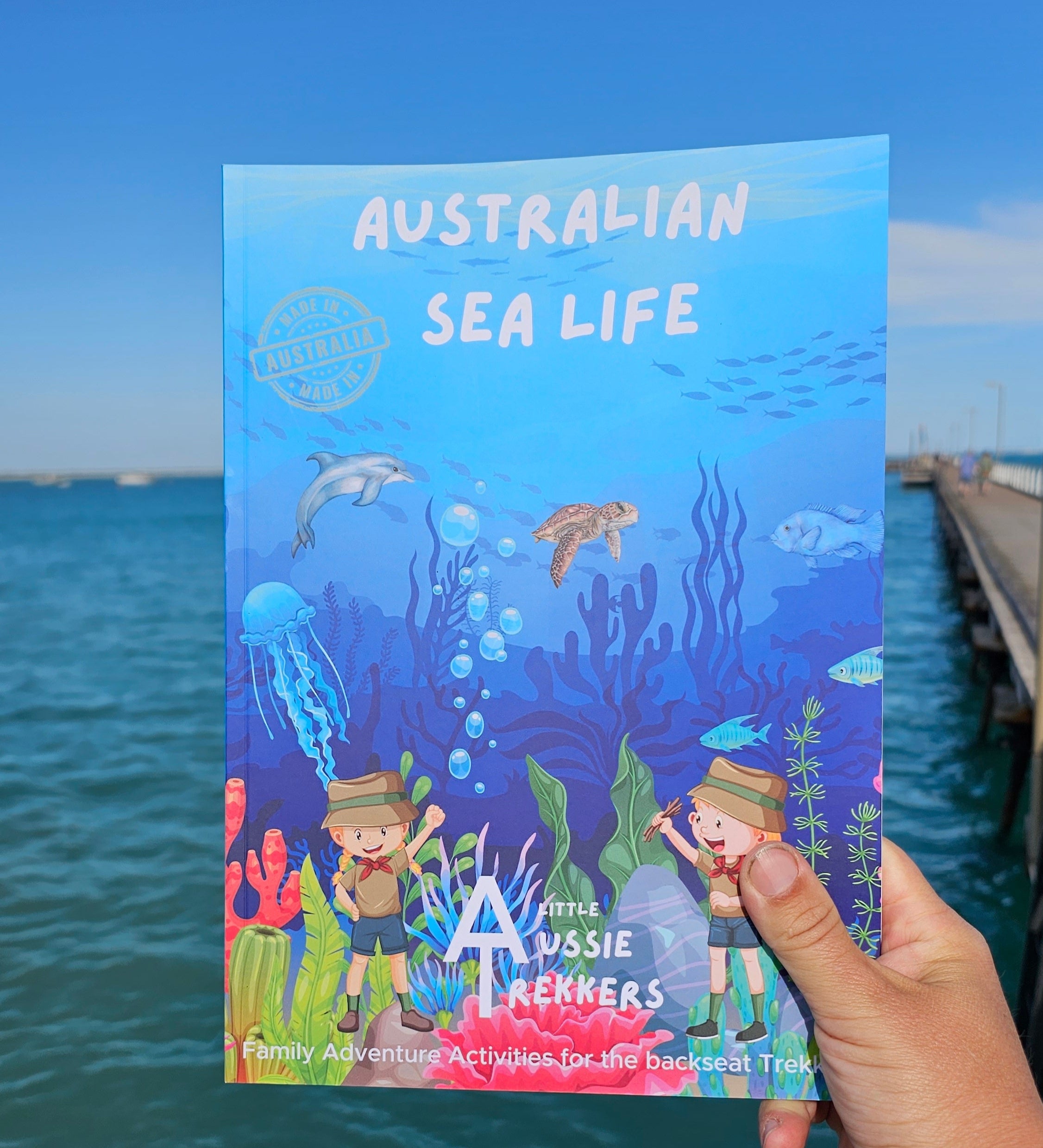 australian sea life activity book being held up