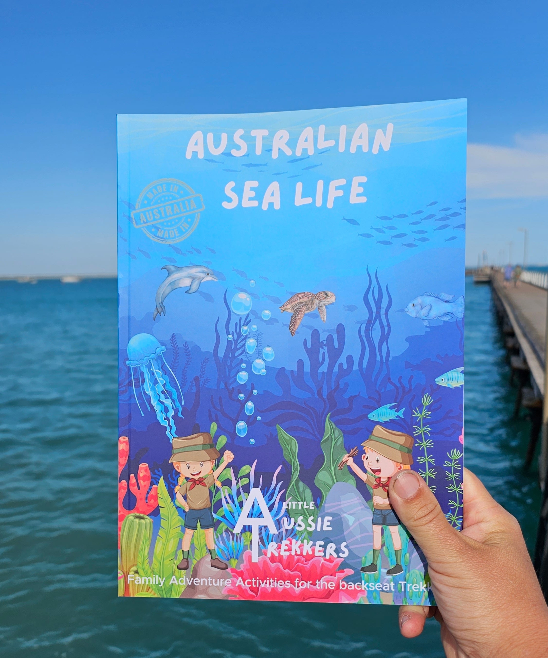 australian sea life activity book being held up