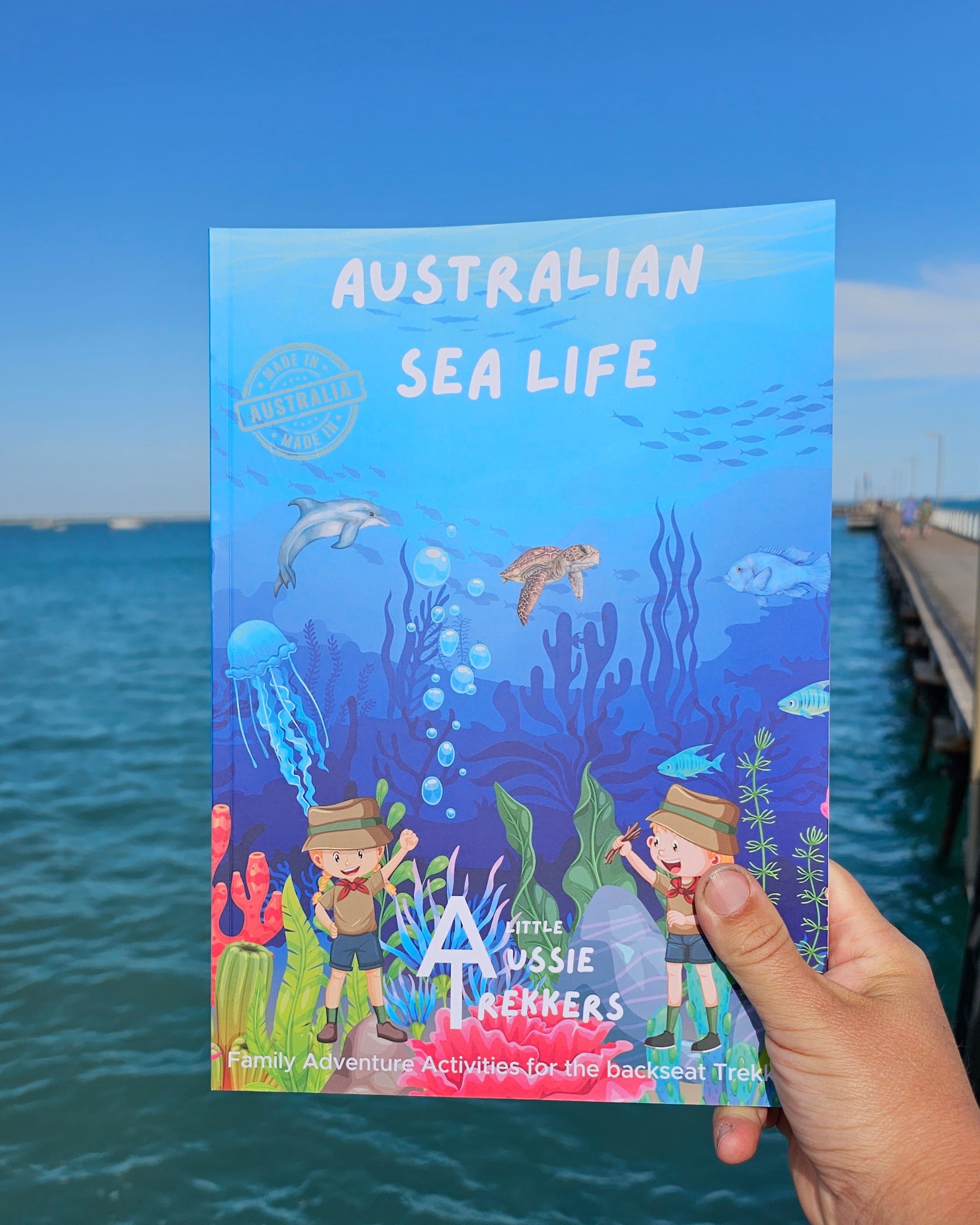 australian sea life activity book being held up