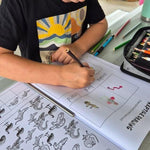 Child doing activities in australian reptiles and birds book